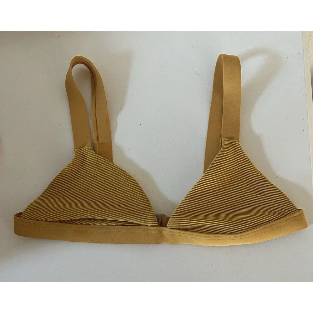 Fred Segal x Vitamin A XS Ribbed Triangle Bikini Top Mustard Gold Coastal Boho